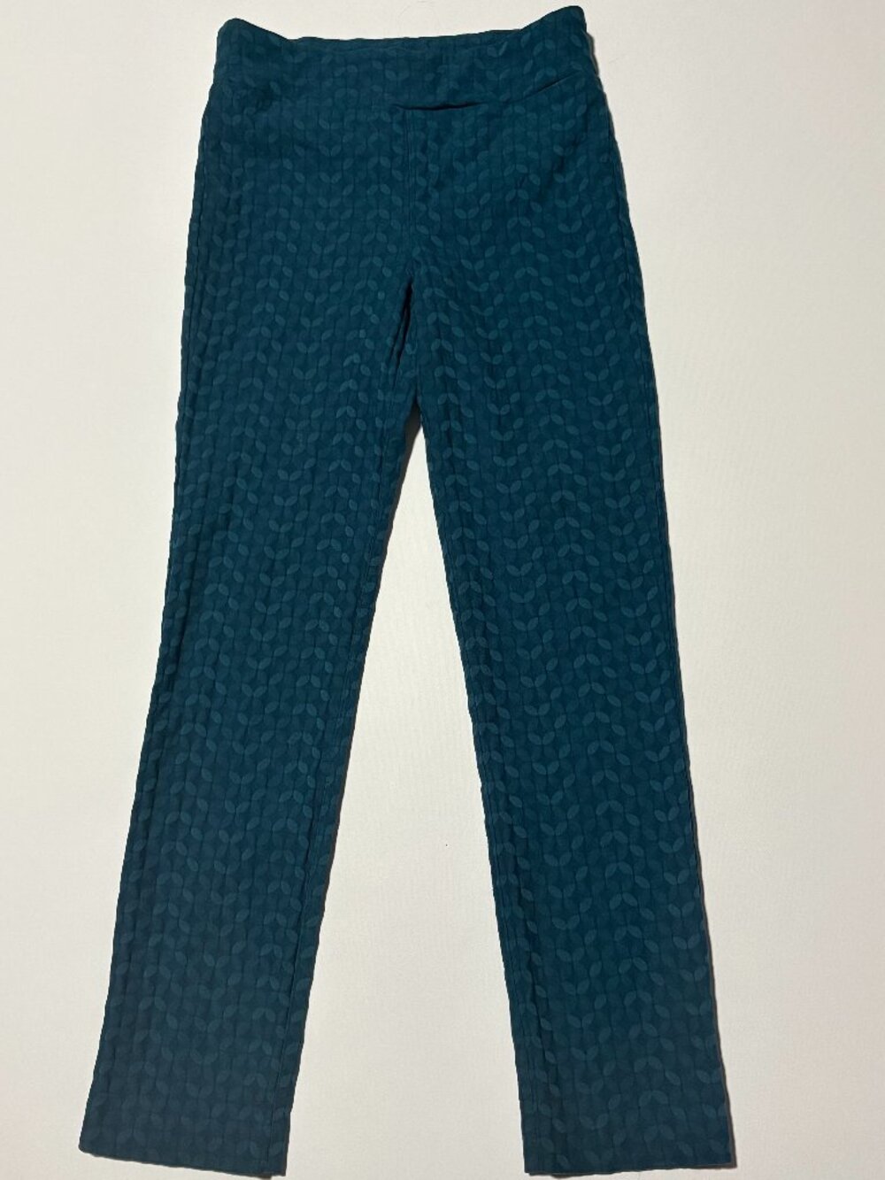 Margaret M Slimming Pant Women S Teal Jacquard Pull On Stretch Ankle Pants